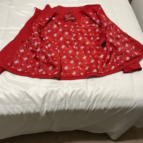 Guess Red Jacket Moto Coat Lined Metallic Zippers Women’s XL EUC - Picture 3 of 10